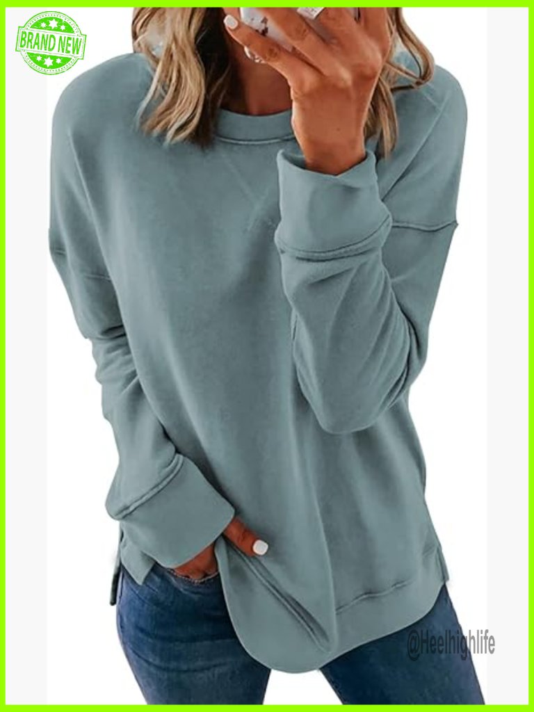 Women's Long Sleeve Crew Neck Pullover Sweatshirt Loose Fit Casual
